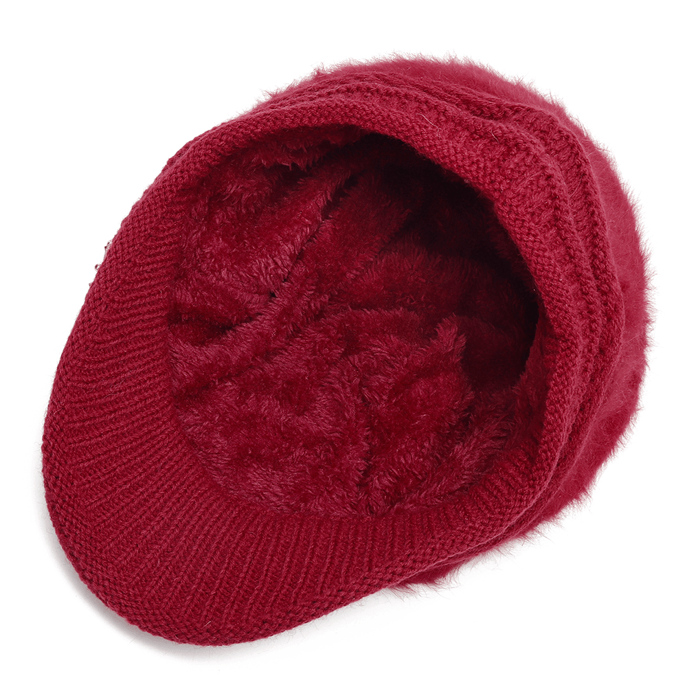 Womens Leisure Winter Knit Hat plus Velvet Beret Hat - MRSLM