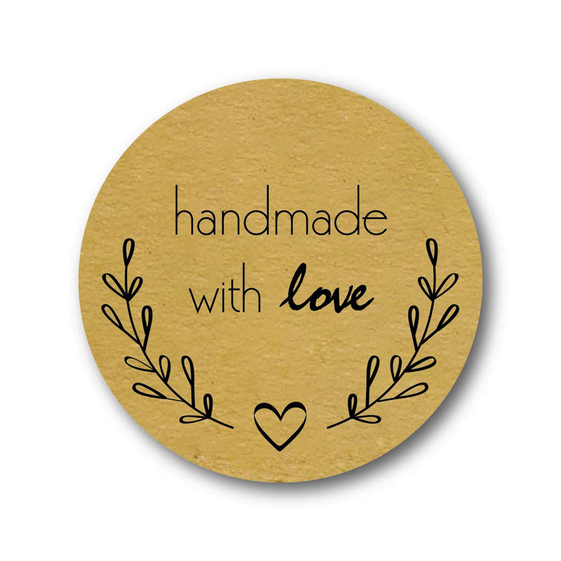 500PCS Kraft Paper Handmade with Love Sticker DIY Gifts Wrap Cookies Packaging Stickers - MRSLM