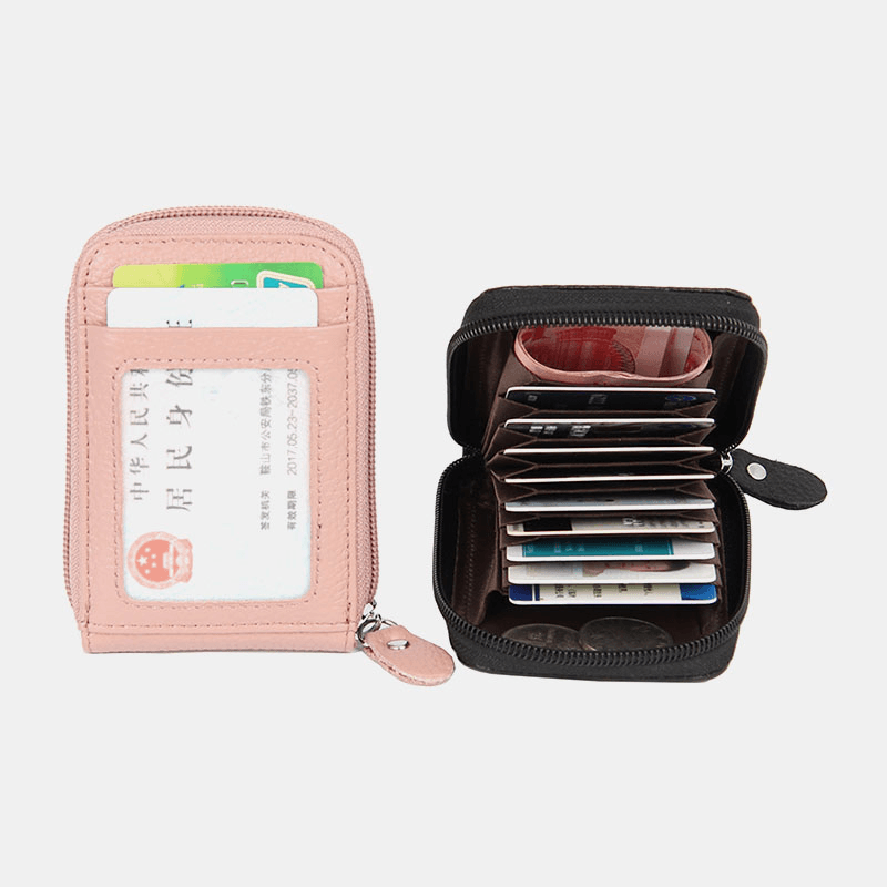 Women Genuine Leather RFID Anti-Theft Organ Shape Multi-Slot Card Case Card Holder Wallet - MRSLM