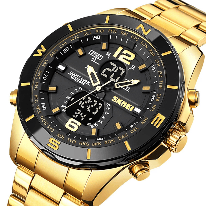 SKMEI 1670 Business Style Countdown Dual Display Watch Luminous Display Full Steel Men Wrist Watch - MRSLM