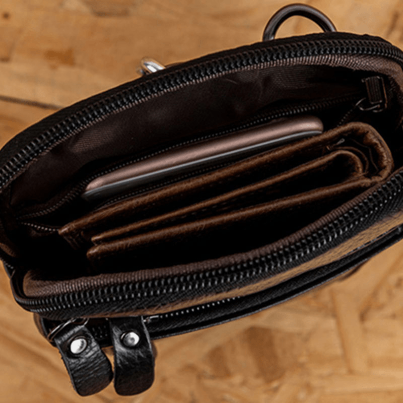 Genuine Leather Waist Bag Multi-Pocket Belt Bag Phone Bag Shoulder Bag for Men - MRSLM