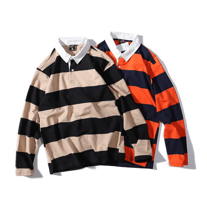 Striped Lapel Sweater Long-Sleeved T-Shirt Men - MRSLM