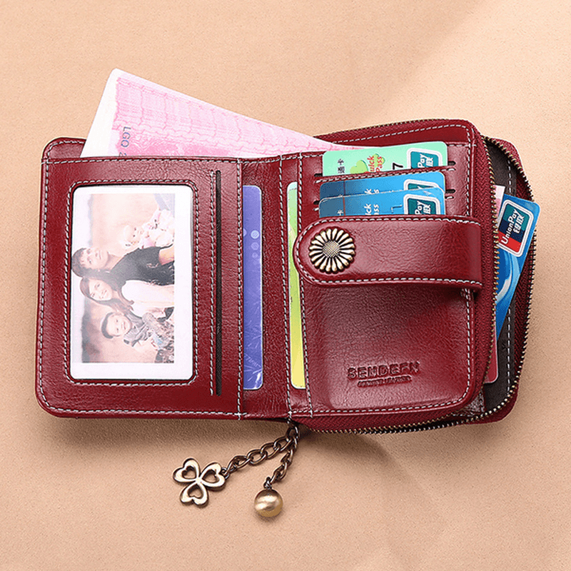 Women Genuine Leather Short Section Multi-Function Coin Purse Card Holder Wallet - MRSLM