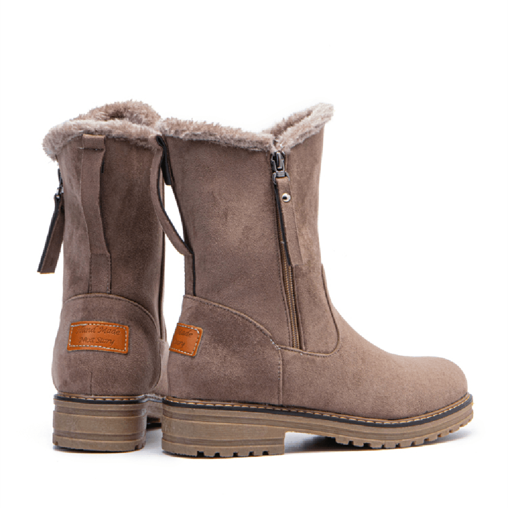 Women Casual Suede round Toe Side Zipper Flat Snow Boots - MRSLM