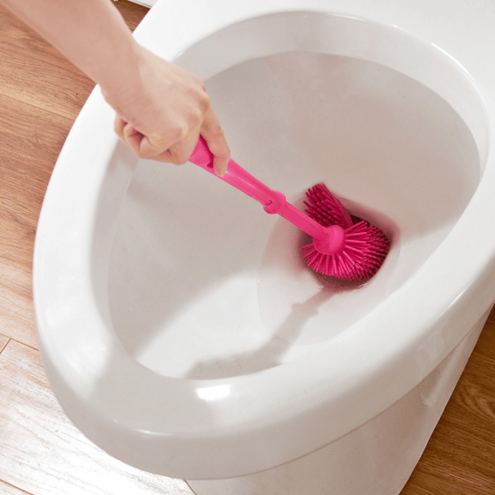 Cylinder Handle Toilet Brush & Base Plastic Cleaning Brush Long Double-Sided Portable Bathroom Acces - MRSLM