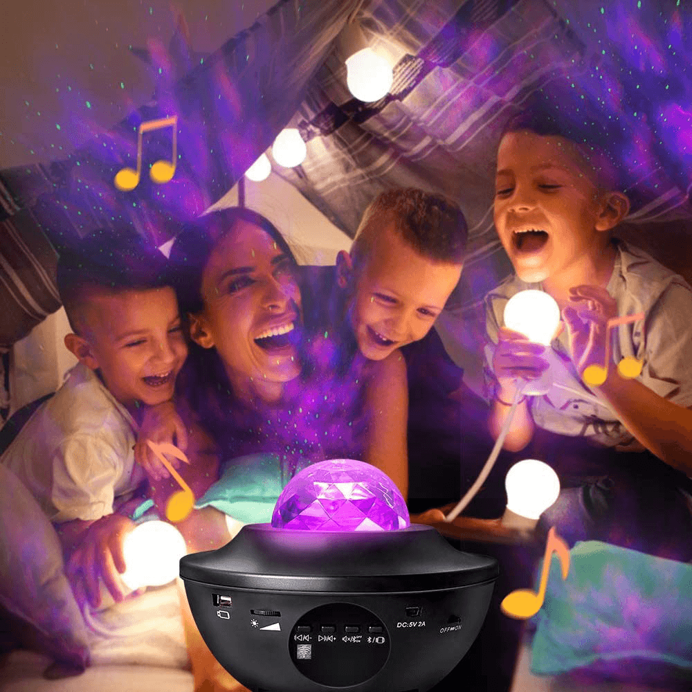 LED Starry Sky Projector Lamp Atmosphere Light Bluetooth Music USB Starry Sky Flame Water Pattern Night Light - MRSLM