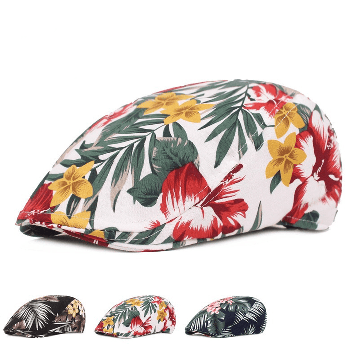 Unisex Flower Print Vogue Cotton Beret Hat - MRSLM