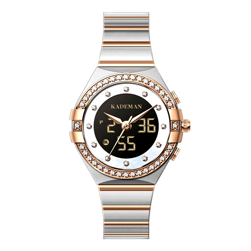 KADEMAN K9079L Crystal Elegant Design Dual Display Watch Full Steel Ladies Quartz Watch - MRSLM