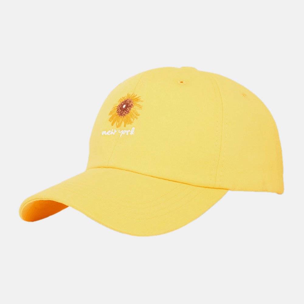 Unisex Cotton Solid Color Letter Daisy Pattern Embroidery Wide Brim Sunshade Baseball Cap - MRSLM