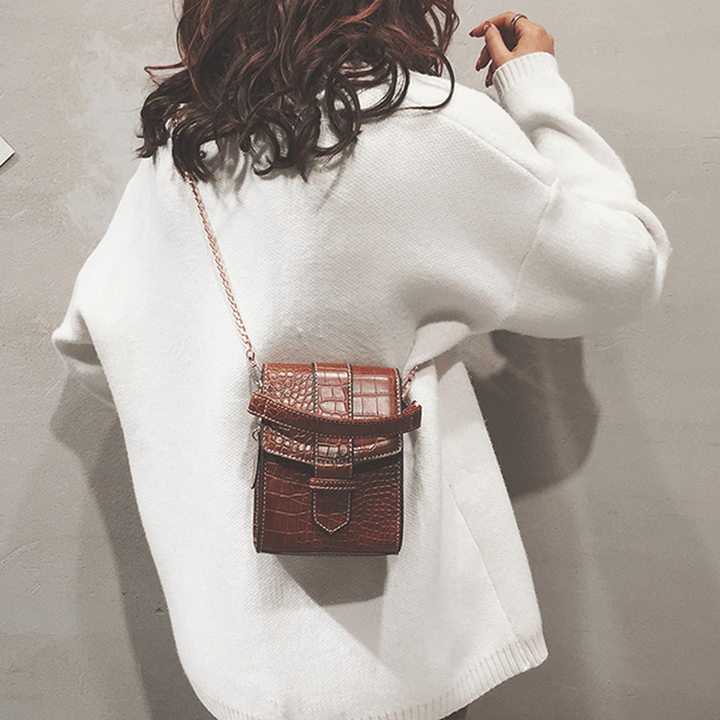 Women Crocodile Pattern Chain Phone Purse Crossbody Bag - MRSLM