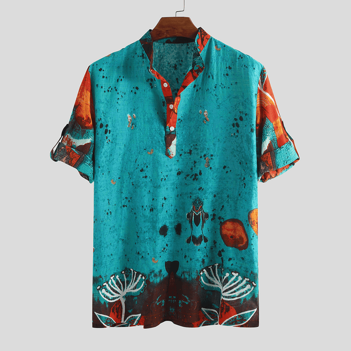 Men Jellyfish Print Half Sleeve Henley Shirts - MRSLM