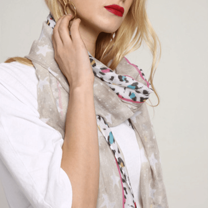 Women Breathable Star Leopard Print Scarf Special Shawl - MRSLM