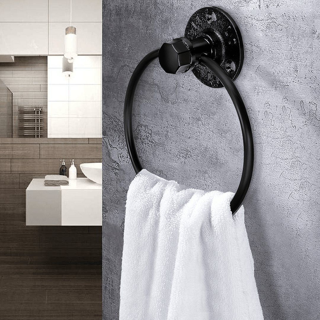 Iron Art Hardware Pendant Towel Ring Retro round Towel Rack Bathroom Shelf Towel Bar - MRSLM