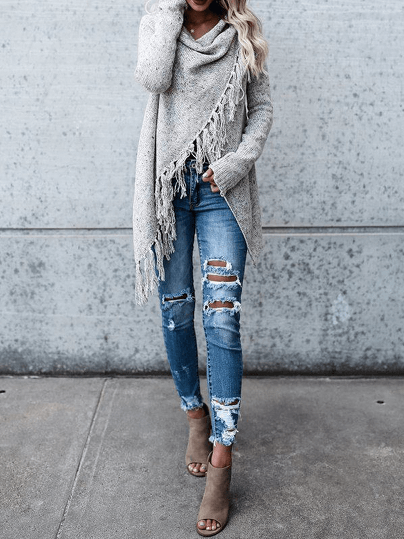 Women Winter Warm Long Sleeve Tassel Sweater Coats Outwears - MRSLM