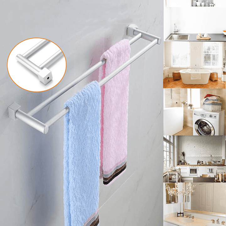 Bathroom Double Towel Rail Rack 2 Bar Space Aluminum Hanger Wall Mounted Towel Shelf Bath Rails Bars Holder - MRSLM