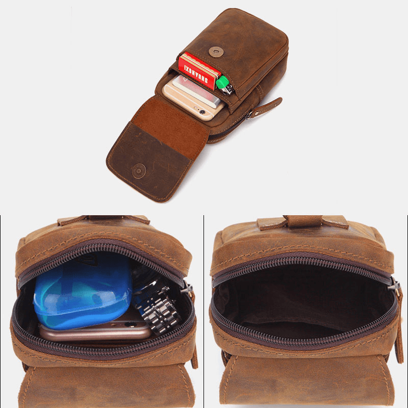 Men Genuine Leather Multi-Slots Retro Multifunctional Wallet Phone Bag Waist Bag - MRSLM