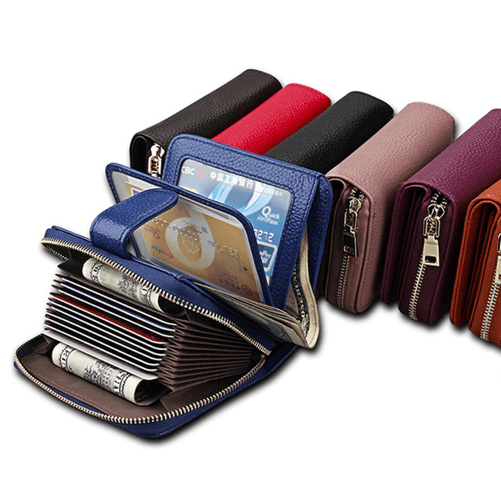 Genuine Leather Unisex 10 Card Slot Wallet Fashion Hasp Card Holder - MRSLM