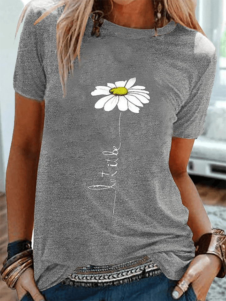 Women Daisy Embroidery round Neck Casual Short Sleeve T-Shirts - MRSLM