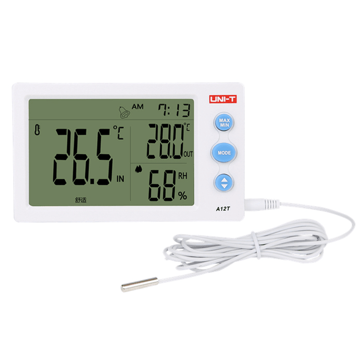 UNI-T A12T Digital LCD Thermometer Hygrometer Temperature Humidity Meter Alarm Clock Weather Station Indoor Outdoor - MRSLM