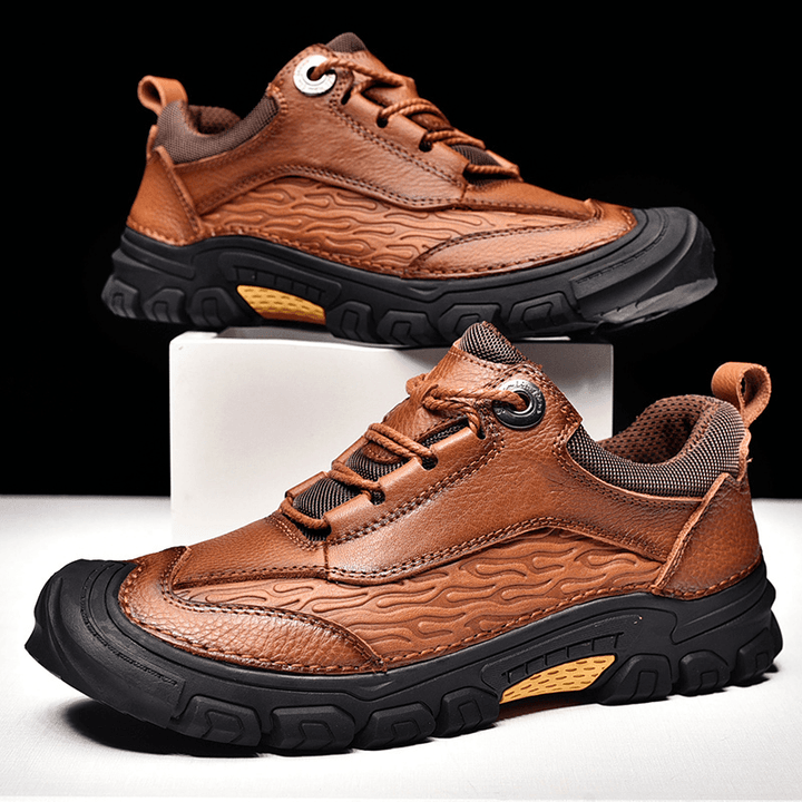 Men Genuine Leather Soft Sole Slip Resistant Comfy Sport Shoes Hiking Shoes - MRSLM