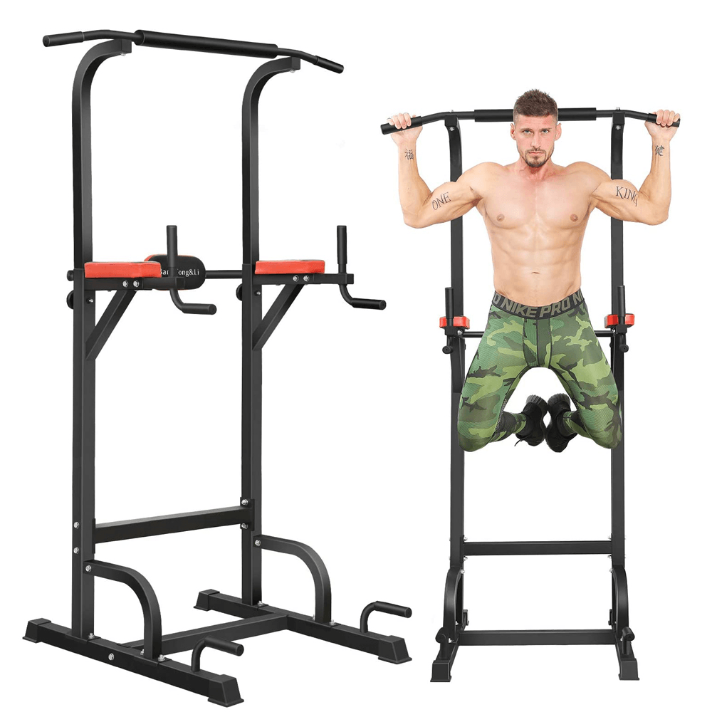 [US Direct] BOMINFIT Multi-Function Power Tower 76.4-84.3Inch Adjustable Workout Pull up Weight Training Dip Station Gym Home Fitness - MRSLM