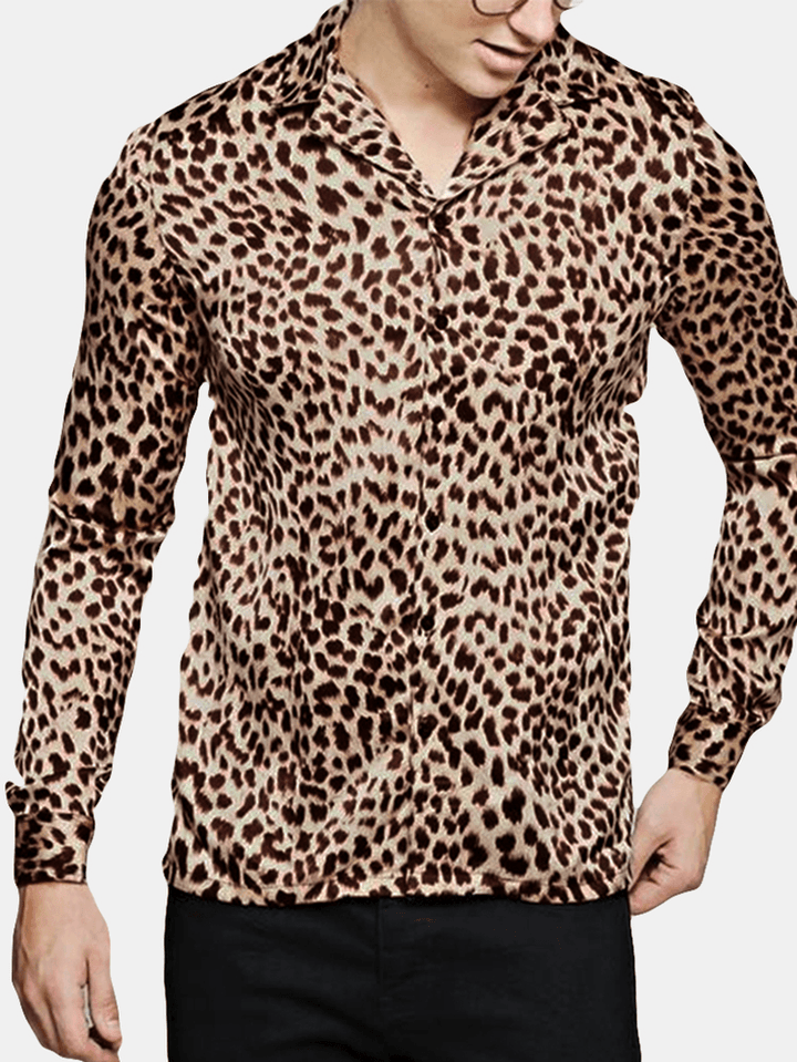 Men'S Casual Leopard Printing Long Sleeve Shirts - MRSLM