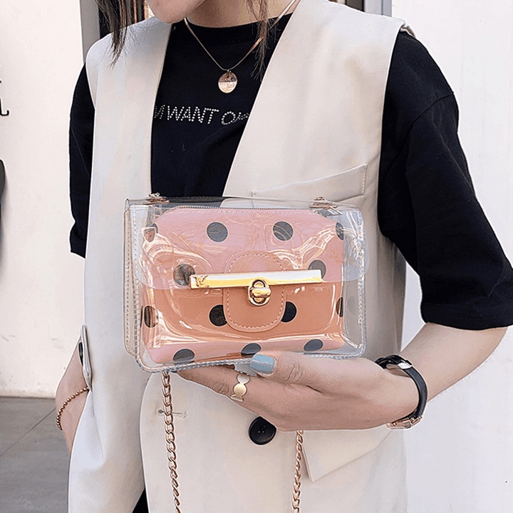 Women 2Pcs Dot Chains PVC Crossbody Bag - MRSLM