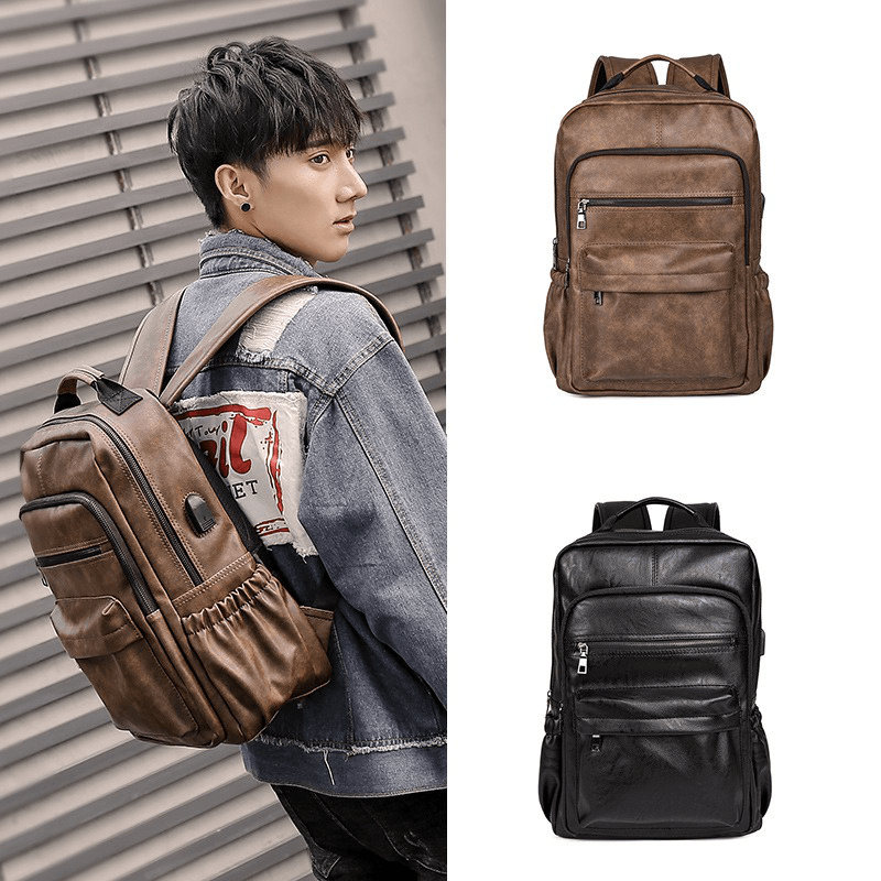 Faux Leather Laptop Bag Backpack Shoulder Bag for Men - MRSLM