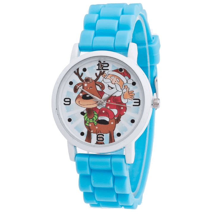 Cartoon Santa Claus and Reindeer Pattern Silicone Strap Watch Cute Kid Watch Fashion Children Quartz Watch - MRSLM