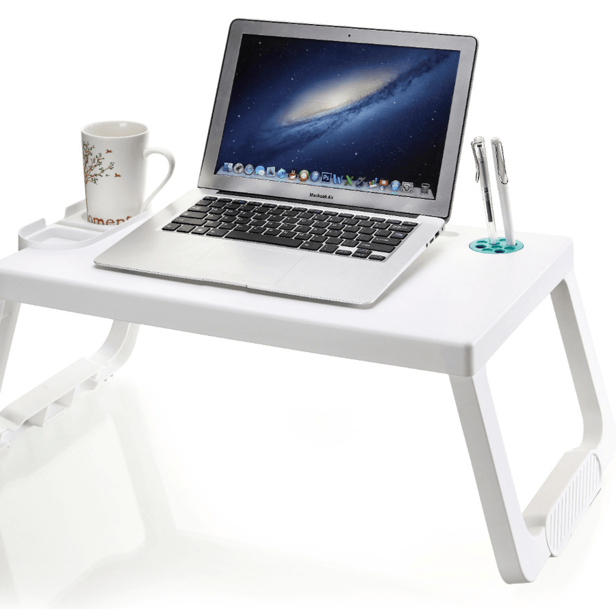 Portable Plastic Foldable Laptop Desk Stand Lapdesk Computer Notebook Multi-Functional Bed Sofa Breakfast Tray Table Office Serving Table with Tablet&Pen Slots/Cup Holder - MRSLM