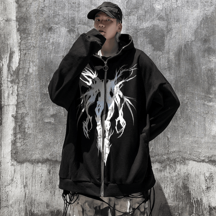 Dark Wind Funeral Trendy Brand Printed Cardigan Zipper Sweater - MRSLM