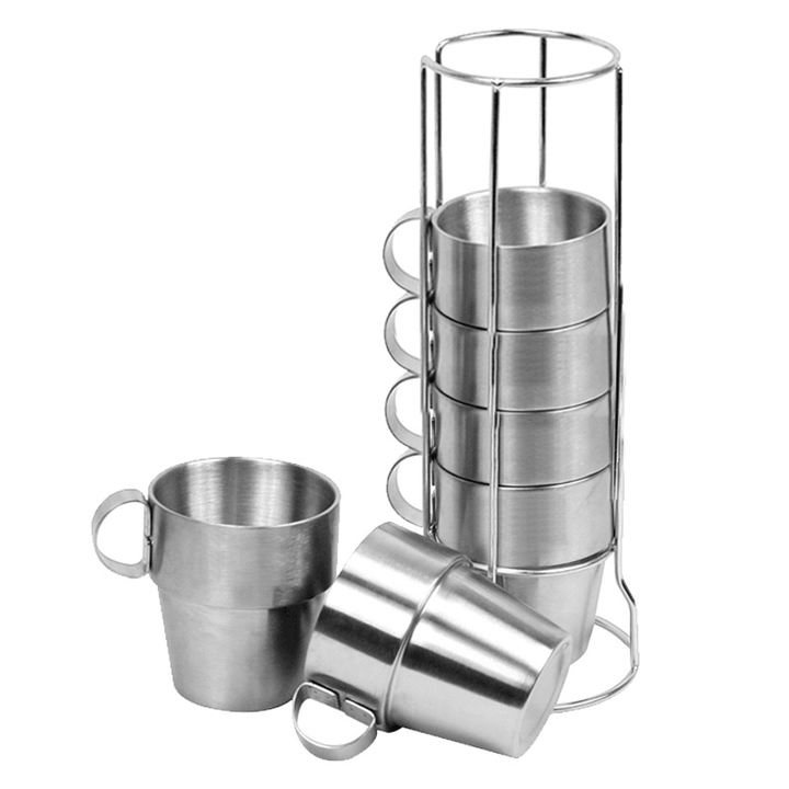 4 PCS Outdoor Portable Picnic Cups Stainless Steel Drinking Mugs Anti-Hot Tea Coffee Cup Set - MRSLM