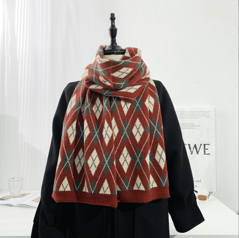 Warm Diamond Lattice Long Solid Color Soft Scarf - MRSLM