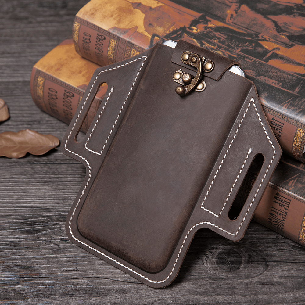 Men Genuine Leather EDC Bag Waist Pack 6.3 Inch Phone Bag with Belt Loops - MRSLM