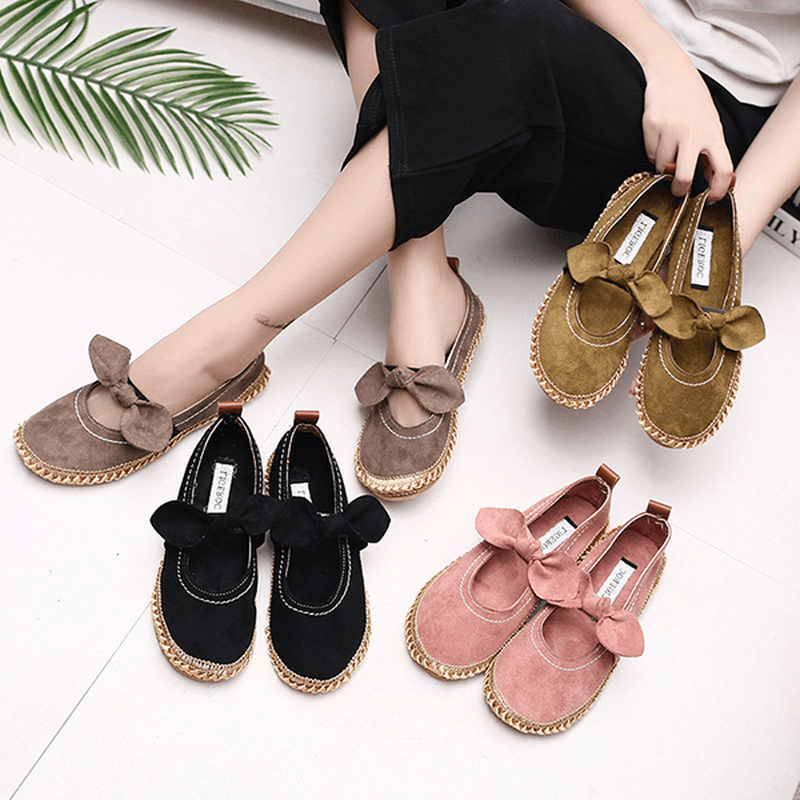 Women Bowknot round Toe Slip-On Suede Outdoor Flat Casual Shoes - MRSLM