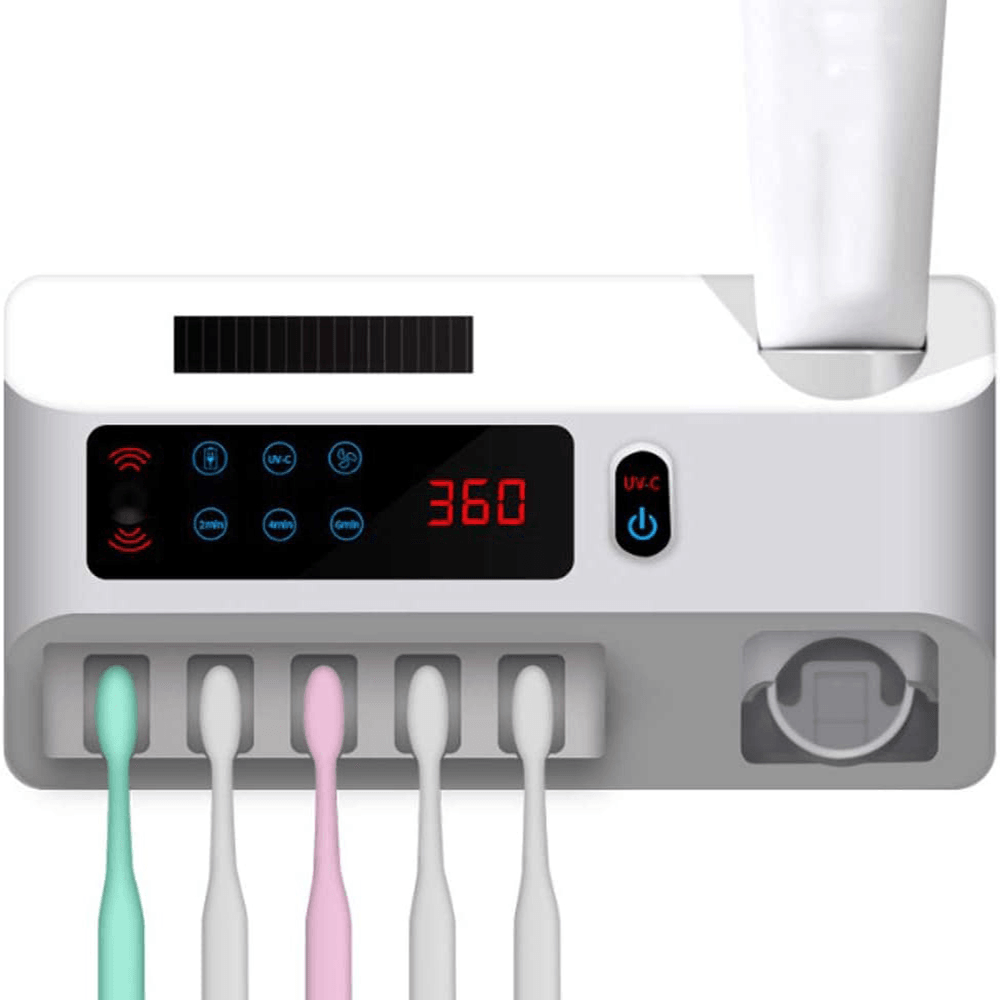 3 in 1 Wall-Mounted UV Sterilizer Toothbrush Holder USB Charging Toothbrush Organizer Toothpaste Dispenser Toothbrush Dryer - MRSLM