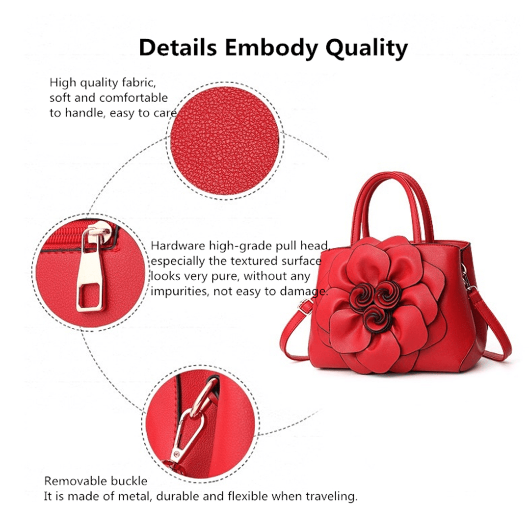 Women Lady Leather Elegant Handbag Flower Decoration Shoulder Evening Bag - MRSLM