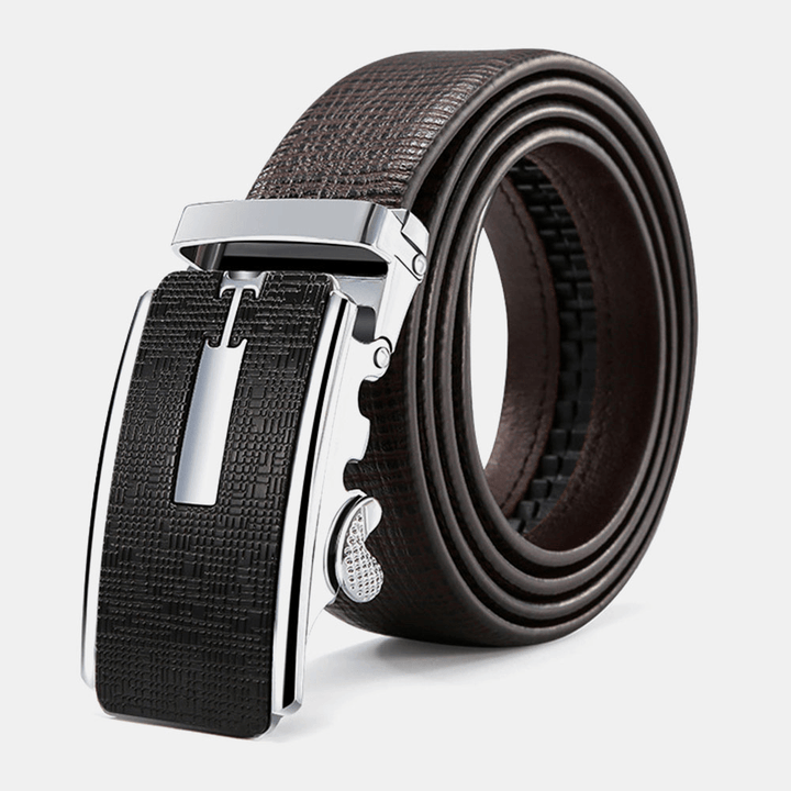 Men Genuine Leather Automatic Buckle 120CM Ratchet Dress Belt Business Jeans Suits Cowhide Belt - MRSLM