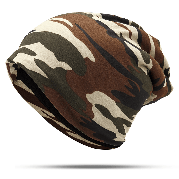 Mens Camouflage Winter plus Velvet Warm Slouchy Beanie Hat Casual plus Size Earmuffs Skull Cap - MRSLM