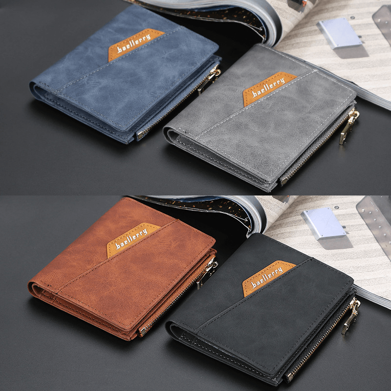 Men PU Leather Multi-Card Slot Casual Thin Money Clip Card Holder Wallet - MRSLM