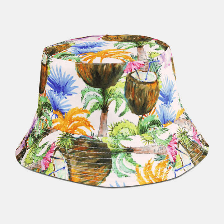 Unisex Plant Flower Print Reversible Bucket Hat Cotton Double-Side-Wear Summer Travel Beach Hat Sun Hat - MRSLM