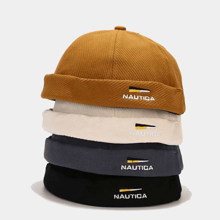 Unisex Cotton Letter Embroidery Pattern Stripe Casual Sunshade Brimless Beanie Landlord Cap Skull Cap - MRSLM