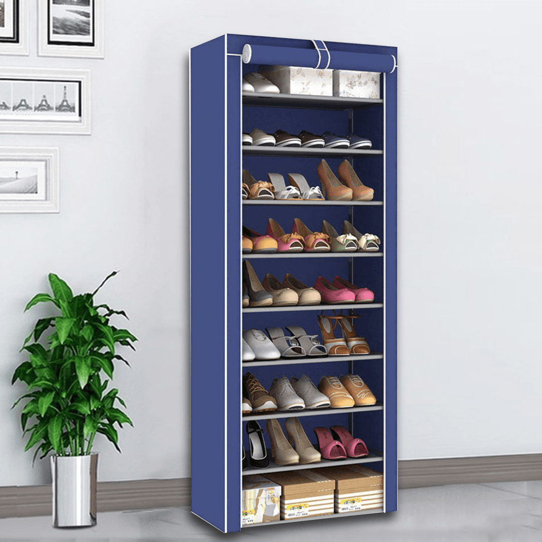 10 Tiers 9 Lattices Shoe Rack Shelf Storage Closet Organizer Cabinet with Dust Cover - MRSLM