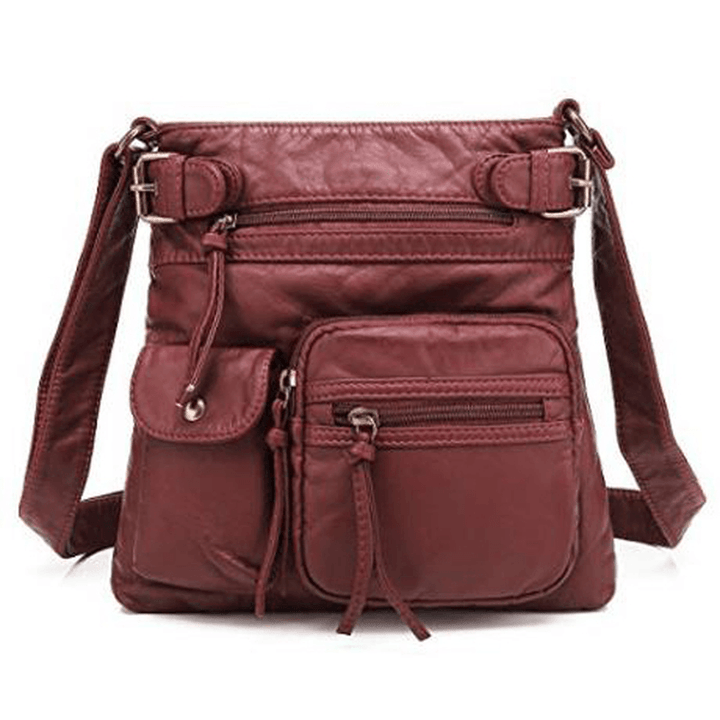 Women Multi-Pocket Casual PU Leather Crossbody Bag - MRSLM