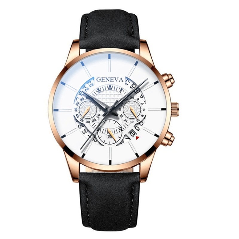 GENEVA Creative Hollow-Out Calendar Display Dial PU Leather Strap Men Quartz Watch Wristwatch - MRSLM