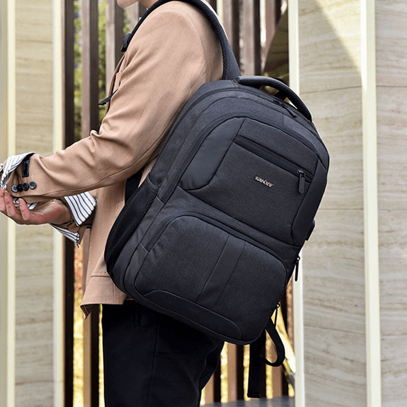 Men Nylon USB Charging Waterproof Business Large Capacity 15.6 Inch Laptop Bag Luggage Backpack - MRSLM