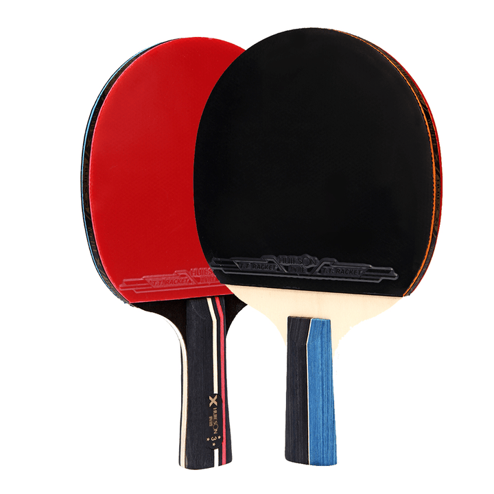 1 Pair Table Tennis Racket Wood Rubber Long/Short Handle Paddle Outdoor Sport Training Ping Pong Paddle Bat with 3 Balls - MRSLM