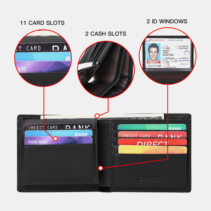 Men Horizontal Bifold RFID Blocking Card Case Retro Short Multi-Card Slot Card Holder Coin Purse Money Clip Driver'S License Wallet - MRSLM