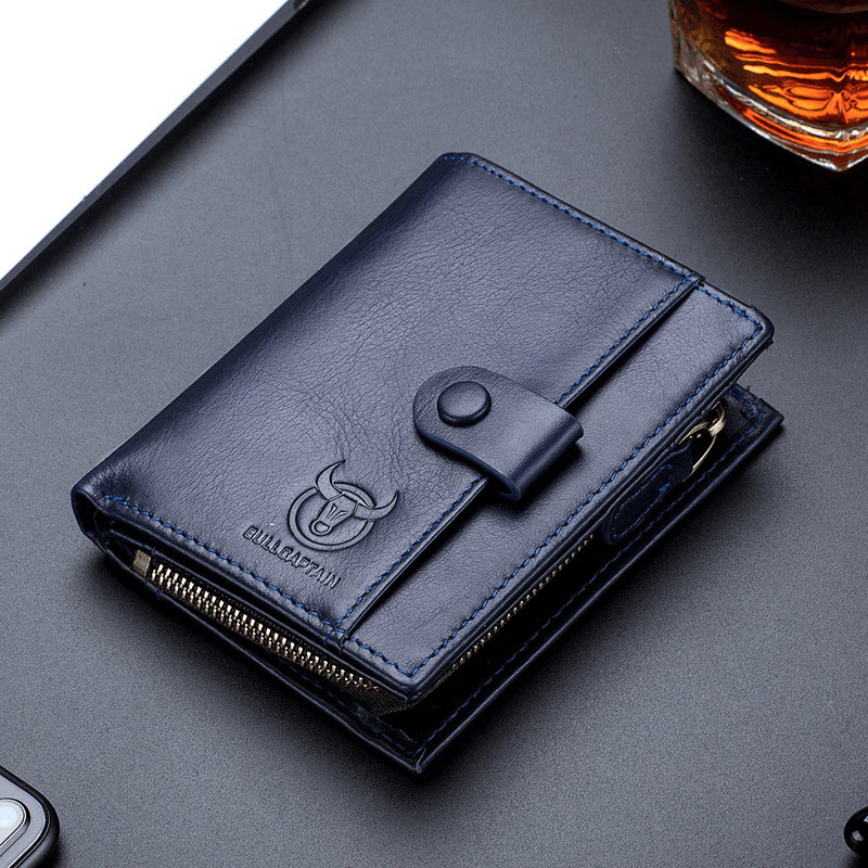 Bullcaptain Men Genuine Leather Vintage Detachable Business Card Holder Wallet - MRSLM