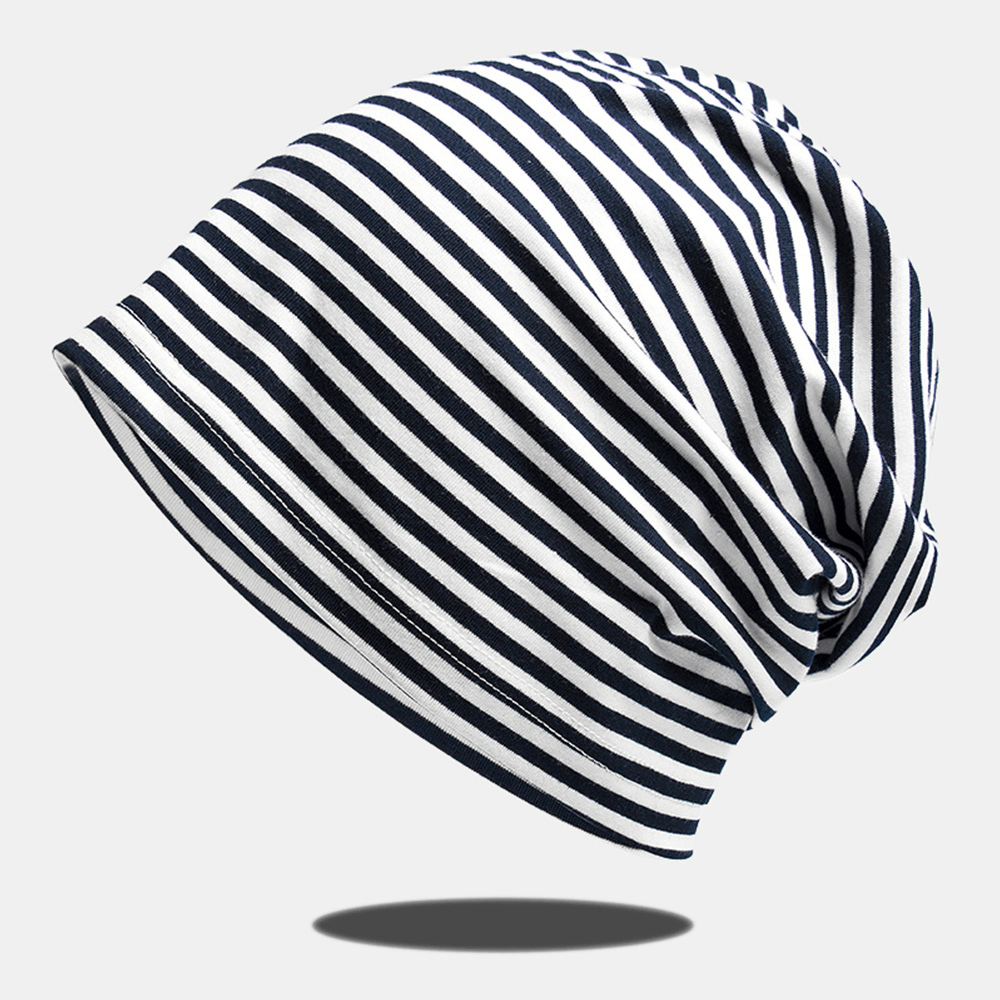 Women Cotton Striped Thin Baotou Hat Fashion Casual Soft Skin-Friendly Elastic Beanie Hat - MRSLM